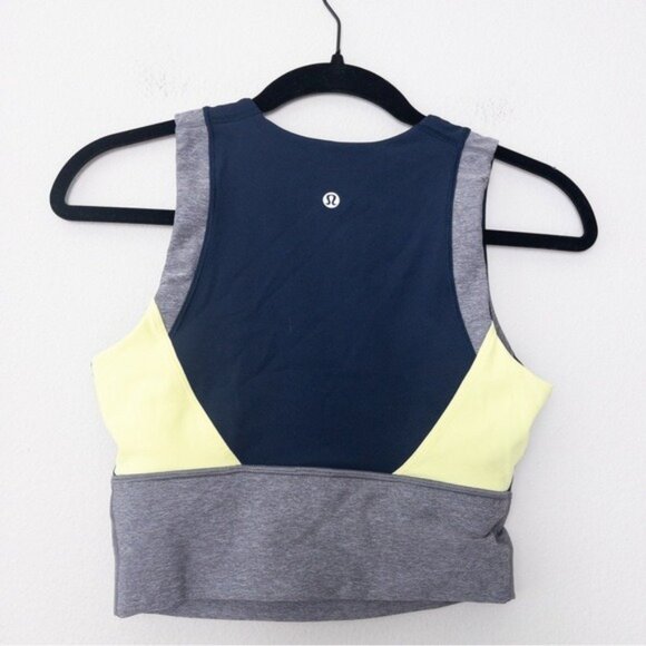 Lululemon Kick Serve Sweat Bra 6 Navy Heathered Slate Lemon Sleeveless Top - Picture 7 of 9